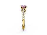Yellow gold Fancy Pink Cushion  Solitaire Diamond Ring with Pavé Band and Four-Prong Setting_115