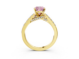 Yellow gold Fancy Pink Cushion  Solitaire Diamond Ring with Pavé Band and Four-Prong Setting_116