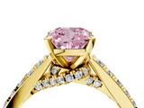 Yellow gold Fancy Pink Cushion  Solitaire Diamond Ring with Pavé Band and Four-Prong Setting_117