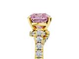 Yellow gold Fancy Pink Cushion  Solitaire Diamond Ring with Pavé Band and Four-Prong Setting_118