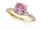 Yellow gold Fancy Pink Cushion  Solitaire Diamond Ring with Pave Band and Four-Prong Setting_272