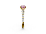 Yellow gold Fancy Pink Cushion  Solitaire Diamond Ring with Pave Band and Four-Prong Setting_273