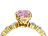 Yellow gold Fancy Pink Cushion  Solitaire Diamond Ring with Pave Band and Four-Prong Setting_275