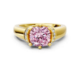 Yellow gold Fancy Pink Cushion  Solitaire Diamond Ring with Pave Band and Six-Prong Setting_32