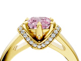 Yellow gold Fancy Pink Cushion  Solitaire Diamond Ring with Pave Band and Six-Prong Setting_36