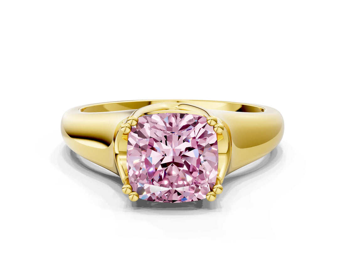 Yellow gold Fancy Pink Cushion  Solitaire Diamond Ring with Six-Prong Cathedral Setting_32