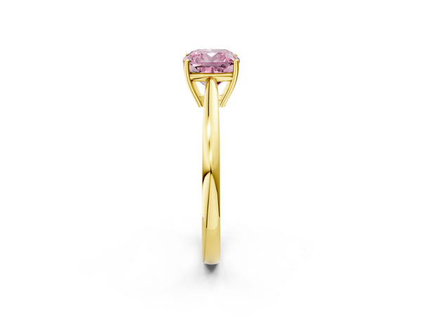 Yellow gold Fancy Pink Cushion  Solitaire Diamond Ring with Split Shank and Four-Prong Setting