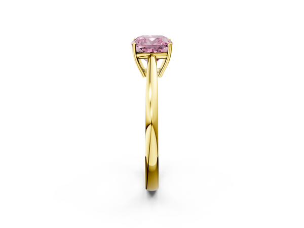 Yellow gold Fancy Pink Cushion  Solitaire Diamond Ring with Split Shank and Four-Prong Setting
