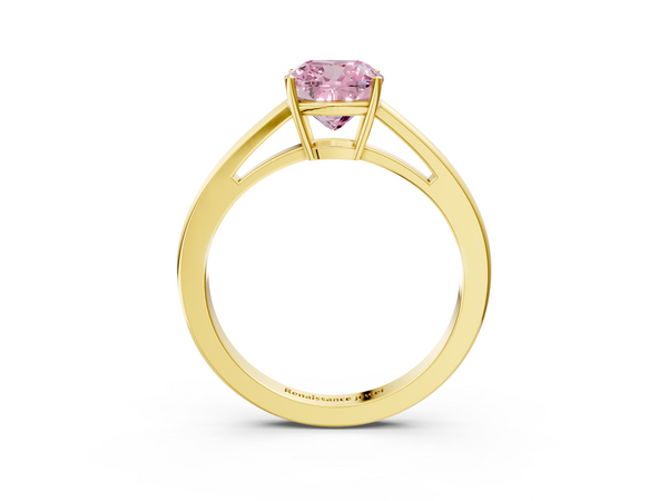 Yellow gold Fancy Pink Cushion  Solitaire Diamond Ring with Split Shank and Four-Prong Setting