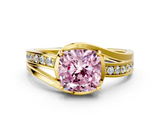 Yellow gold Fancy Pink Cushion  Solitaire Diamond Ring with Split Shank and Prong Setting_41