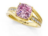 Yellow gold Fancy Pink Cushion  Solitaire Diamond Ring with Split Shank and Prong Setting_42