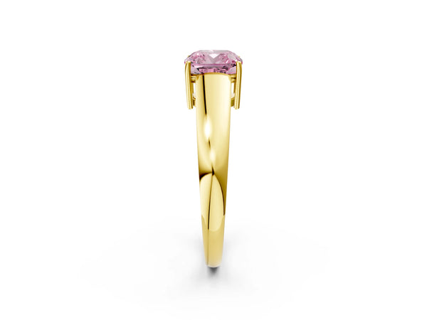 Yellow gold Fancy Pink Cushion  Solitaire Diamond Ring with Tapered Band and Four-Prong Setting