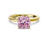 Yellow gold Fancy Pink Cushion  Solitaire Diamond Ring with Thin Band and Four-Prong Setting_3