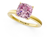 Yellow gold Fancy Pink Cushion  Solitaire Diamond Ring with Thin Band and Four-Prong Setting_4