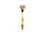 Yellow gold Fancy Pink Cushion  Solitaire Diamond Ring with Thin Band and Four-Prong Setting_5
