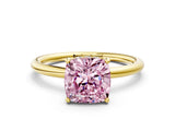 Yellow gold Fancy Pink Cushion  Solitaire Diamond Ring with a Classic Band and Four-Prong Setting 1