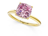 Yellow gold Fancy Pink Cushion  Solitaire Diamond Ring with a Classic Band and Four-Prong Setting 2