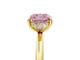 Yellow gold Fancy Pink Cushion  Solitaire Diamond Ring with a Classic Band and Four-Prong Setting
