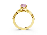 Yellow gold Fancy Pink Cushion  Solitaire Diamond Twisted Band with Four-Prong Setting_67