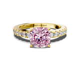 Yellow gold Fancy Pink Cushion  Solitaire Diamond with Pavé Band and Four-Prong Setting_46