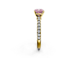 Yellow gold Fancy Pink Cushion  Solitaire Diamond with Pavé Band and Four-Prong Setting_48