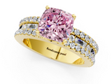 Yellow gold Fancy Pink Cushion  Solitaire Diamond with Pave and Channel Set Band_59