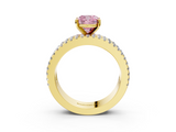 Yellow gold Fancy Pink Cushion  Solitaire Diamond with Pave and Channel Set Band_61
