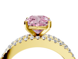 Yellow gold Fancy Pink Cushion  Solitaire Diamond with Pave and Channel Set Band_62