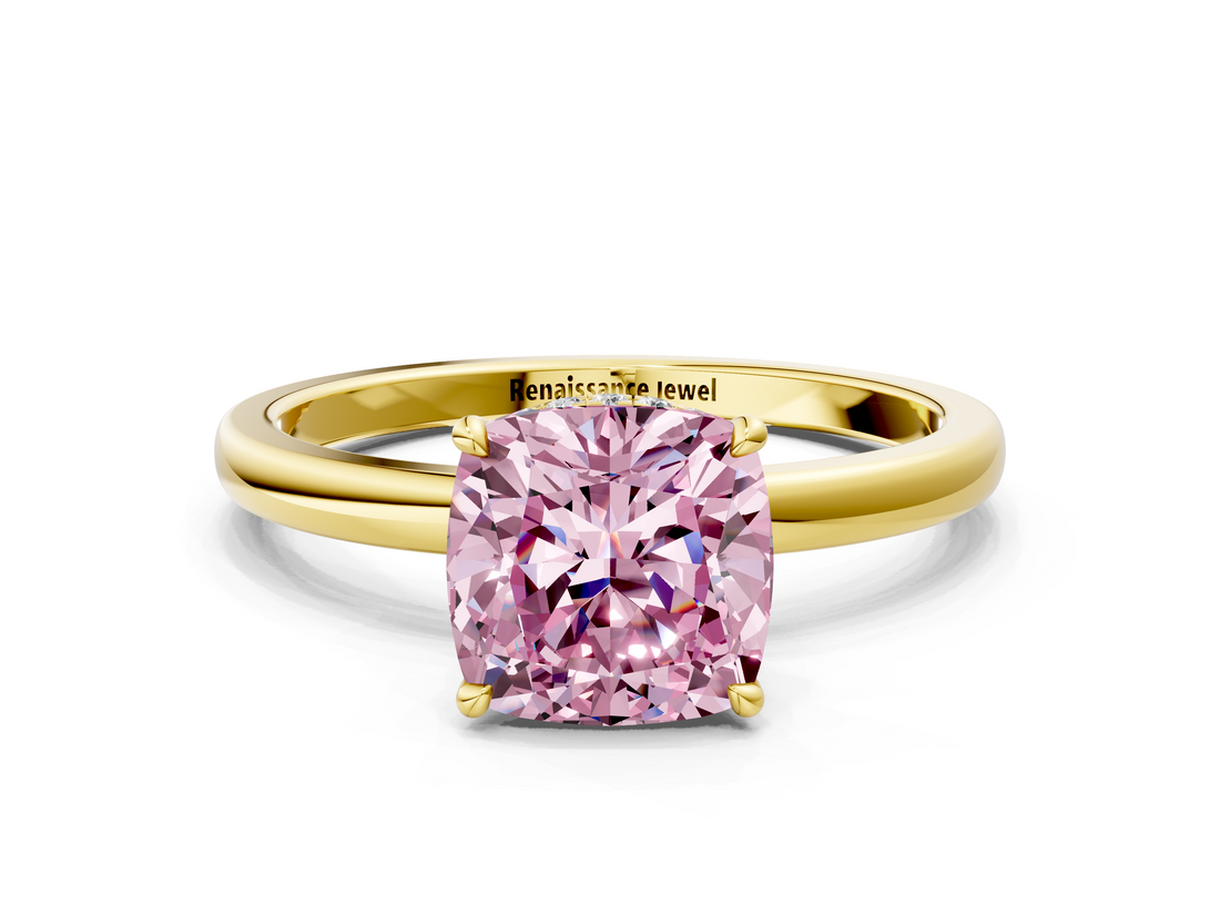 Yellow gold Fancy Pink Cushion  Solitaire Engagement Ring with Cathedral Band and Four-Prong Setting_21