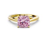 Yellow gold Fancy Pink Cushion  Solitaire Engagement Ring with Four-Prong Setting and Classic Band 1