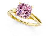 Yellow gold Fancy Pink Cushion  Solitaire Engagement Ring with Four-Prong Setting and Classic Band 2