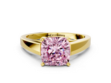 Yellow gold Fancy Pink Cushion  Solitaire Engagement Ring with Four-Prong Setting and Tapered Band_3