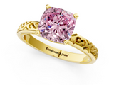 Yellow gold Fancy Pink Cushion  Solitaire Engagement Ring with Scrollwork Band and Four-Prong Setting_134