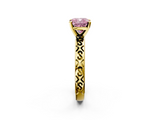 Yellow gold Fancy Pink Cushion  Solitaire Engagement Ring with Scrollwork Band and Four-Prong Setting_135