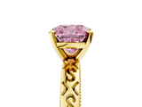 Yellow gold Fancy Pink Cushion  Solitaire Engagement Ring with Scrollwork Band and Four-Prong Setting_138