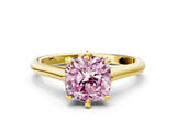 Yellow gold Fancy Pink Cushion  Solitaire Engagement Ring with Six-Prong Setting and Classic Band 2