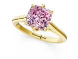 Yellow gold Fancy Pink Cushion  Solitaire Engagement Ring with Six-Prong Setting and Classic Band 3