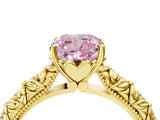 Yellow gold Fancy Pink Cushion  Solitaire Floral Milgrain Engagement Ring_34