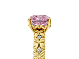 Yellow gold Fancy Pink Cushion  Solitaire Floral Milgrain Engagement Ring_35