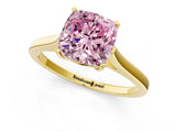 Yellow gold Fancy Pink Cushion  Solitaire Heart Prong Engagement Ring with Tapered Band_56