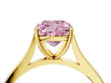 Yellow gold Fancy Pink Cushion  Solitaire Heart Prong Engagement Ring with Tapered Band_59