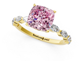 Yellow gold Fancy Pink Cushion  Solitaire Marquise Side Stone Prong Setting Ring_45