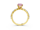 Yellow gold Fancy Pink Cushion  Solitaire Marquise Side Stone Prong Setting Ring_47