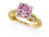 Yellow gold Fancy Pink Cushion  Solitaire Milgrain Diamond Engagement Ring with Bezel and Marquise Band_67