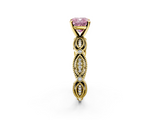 Yellow gold Fancy Pink Cushion  Solitaire Milgrain Diamond Engagement Ring with Bezel and Marquise Band_68