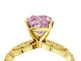 Yellow gold Fancy Pink Cushion  Solitaire Milgrain Diamond Engagement Ring with Bezel and Marquise Band_70