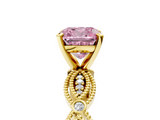 Yellow gold Fancy Pink Cushion  Solitaire Milgrain Diamond Engagement Ring with Bezel and Marquise Band_71