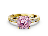 Yellow gold Fancy Pink Cushion  Solitaire Pavé Band Prong Setting Ring_19
