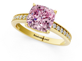 Yellow gold Fancy Pink Cushion  Solitaire Pavé Band Prong Setting Ring_20