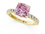 Yellow gold Fancy Pink Cushion  Solitaire Pavé Band with Four-Prong Setting_134